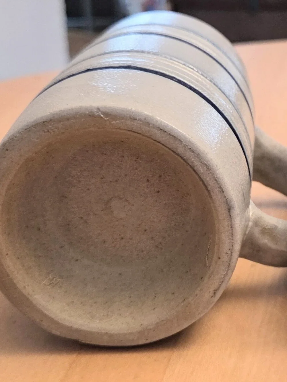 POTTERY Vintage Beer Stein Coffee Tea Mug Cup Blue Line SALT GLAZE